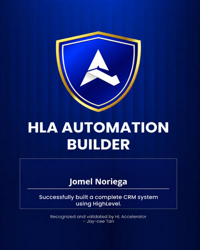 HLA Automation Builder badge awarded to Jomel Noriega — click to enlarge